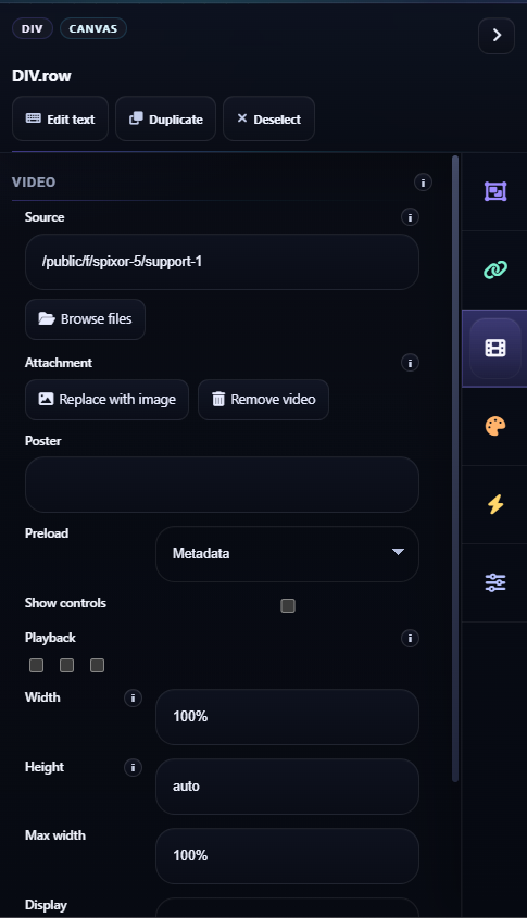 Spixor smart settings panel enlarged