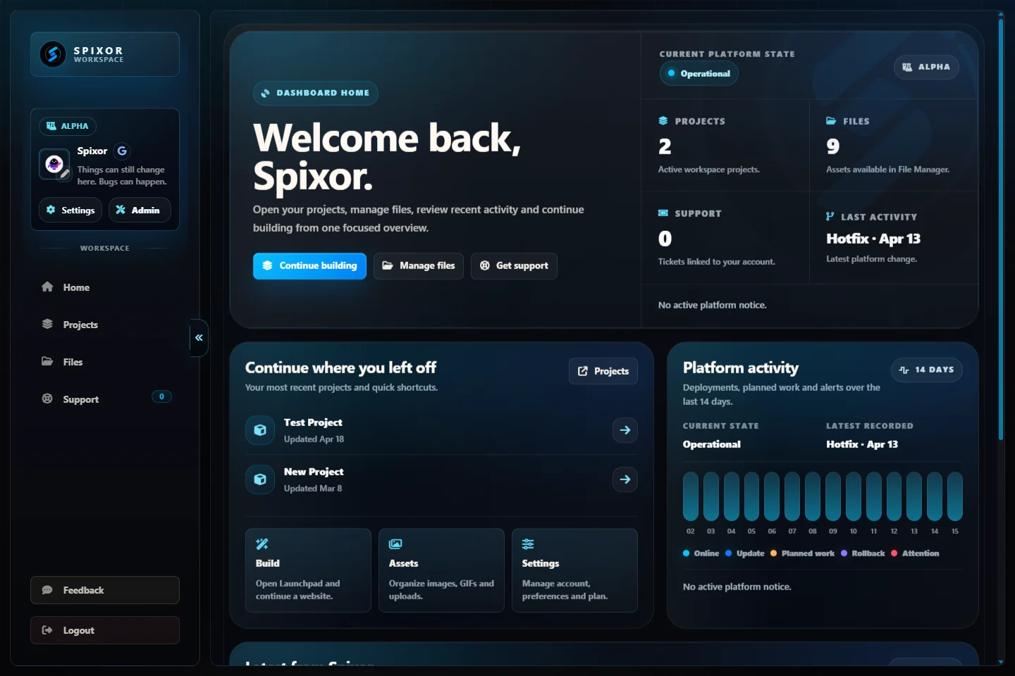 Spixor export-first website builder workflow